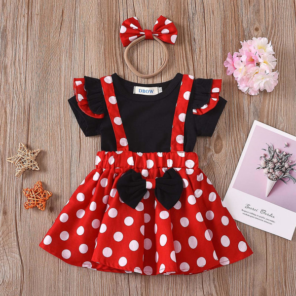 Baby Girl Clothes Baby Clothing Infant Toddler Girls Dots Bow-knot Dress Headband 3pc Outfit Set Baby Clothing 90