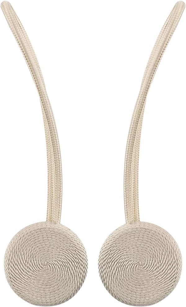 Beige sett med 2 magnetiske gardinholdere, håndvevd De
