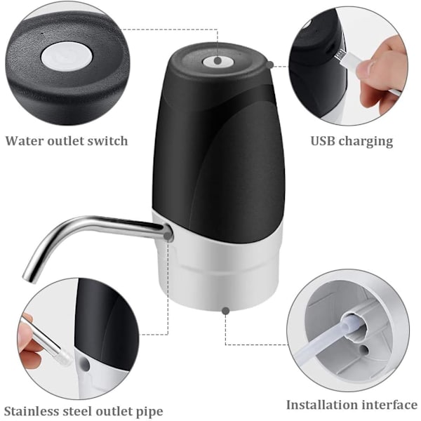 Vattenflaskautomat, USB laddningsvattenflaskpump med pump