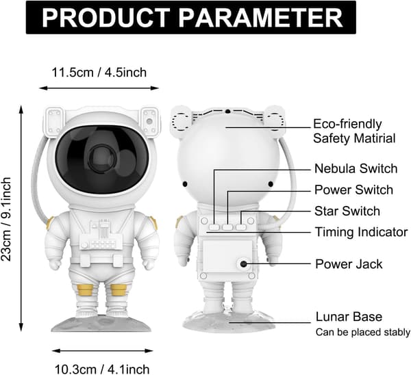 Astronaut Star Sky projektionslampa, med timer, nattljus