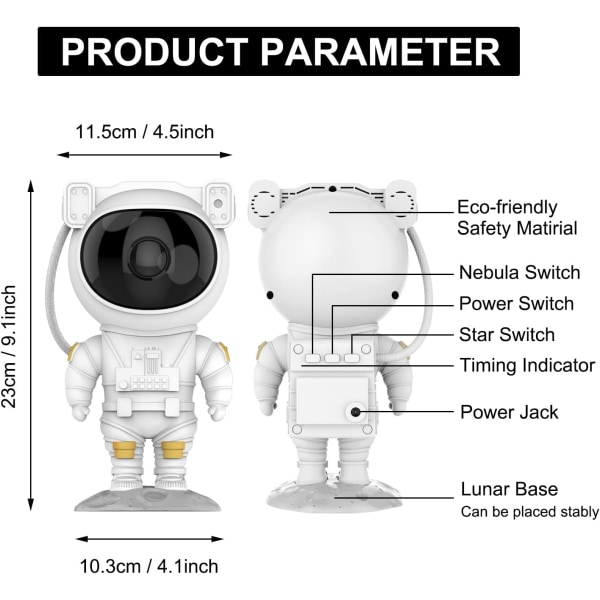 Astronaut Star Sky projektionslampe, med timer, natlys