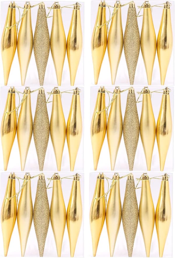 Christmas Finial Drop Ornaments 30PCS/6Set splintsikker julekuldekorasjon
