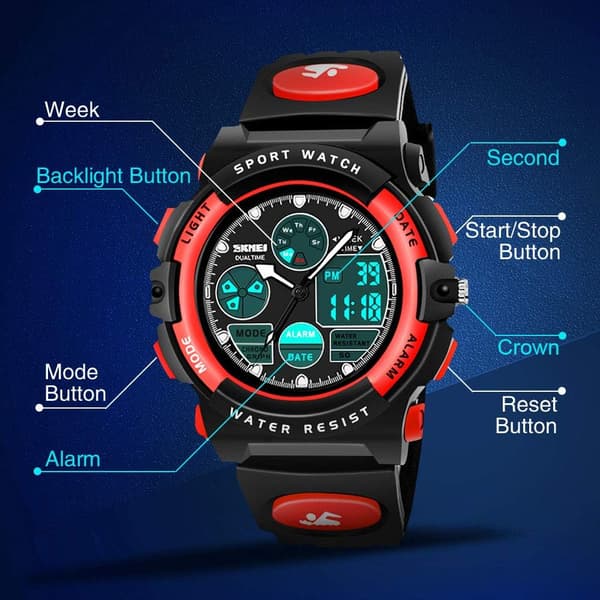 LED vattentät digital watch för barn - presenter och leksaker (röd)