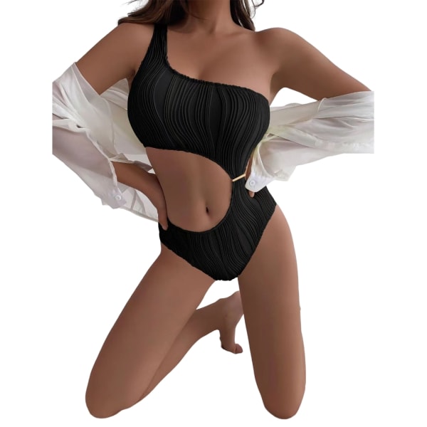 Kvinder En-skulder Ribbet-Bikini Cutout Badedragt Badetøj Badedragter Uregelmæssig-skønhed Exiga Badetøj-Strand Green S