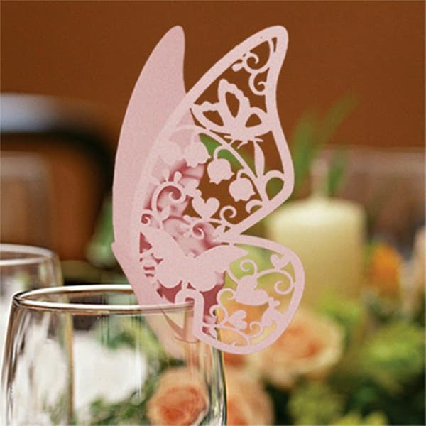 60 st Butterfly vinglas kort för bröllop vinglas dekor White 60PCS