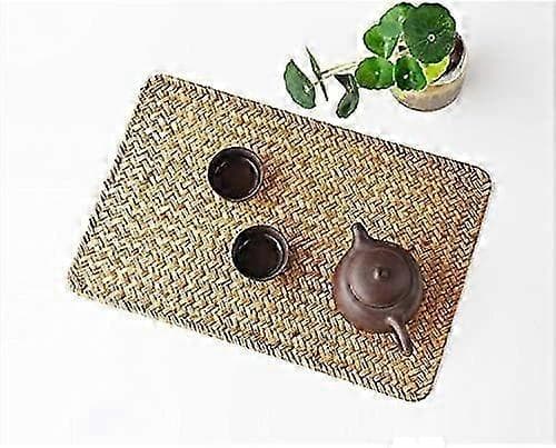 Set med 4 flätade bordstabletter, 43 x 30 cm, rektangulära rottingstabletter, naturliga sjögrästabletter för