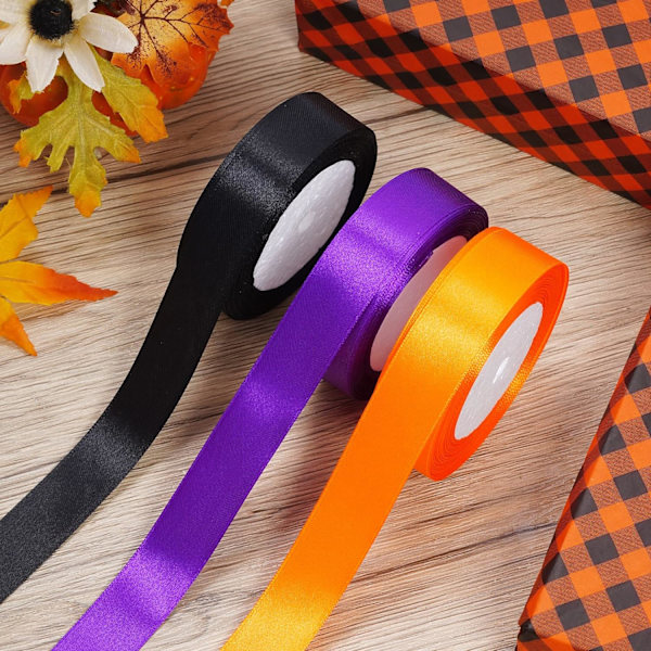 3 rullar brett halloween satinband Solid satinband för Halloween