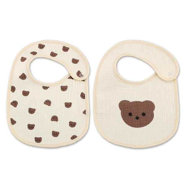 Baby Cotton Bib 2pcs Infant Girls Boys Waterproof Appease Accessory Supplies Teddy bear