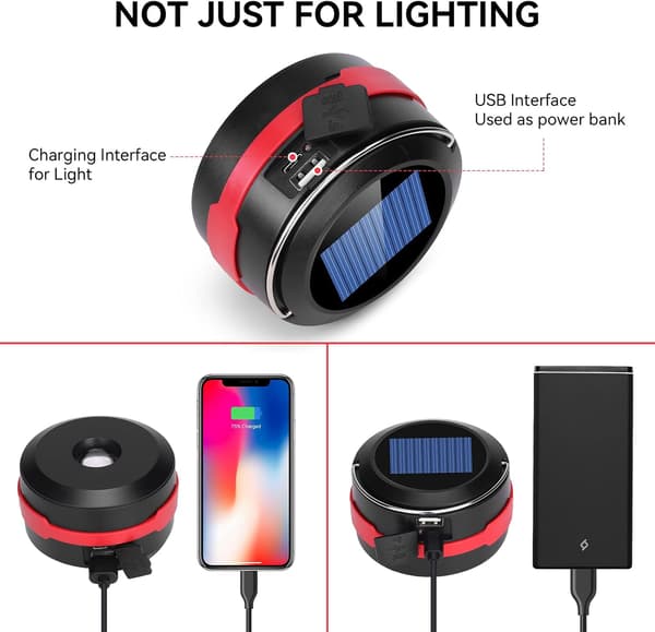 Uppladdningsbar LED campinglykta, USB driven och solcellsdriven f