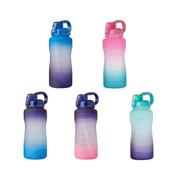 Gallon sportvattenflaska 3,8/2l stor kapacitet Tritan Bpa Free Outdoor Motivational With Time Marker Bärbara fitness pink and green 2L