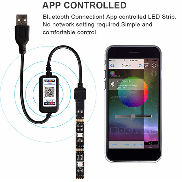 3M 360 RGB 5050 SMD Smart Bluetooth LED-lyslist – med fjernkontroll