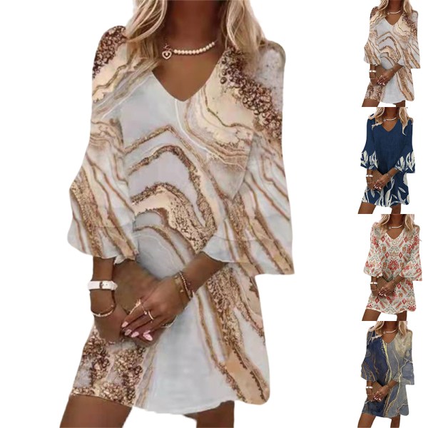 Dame V-hals kjole sommer blomstret kjole Casual strandkjole B M