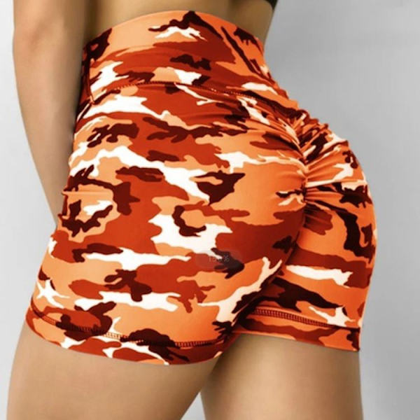 Plus-kokoiset naisten korkeat Camouflage-joogashortsit kesään, rento red M