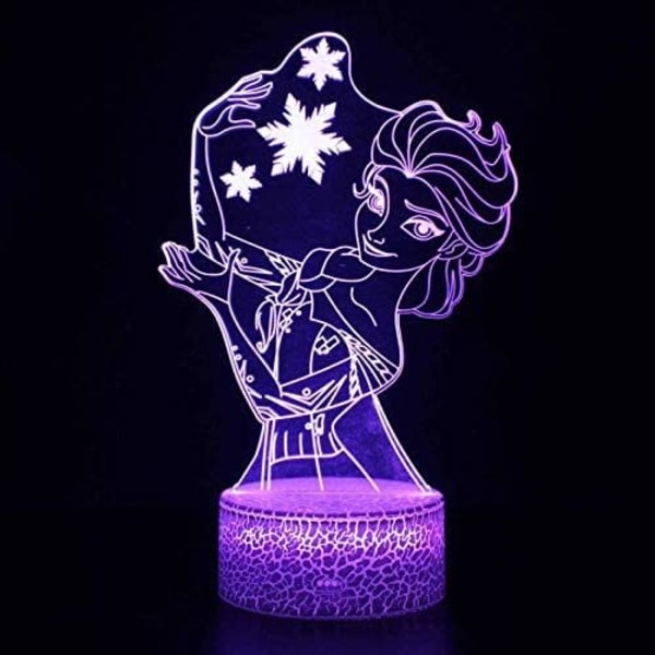 3D Illusion Light LED Nattljus Frozen Princess Girls Bedr