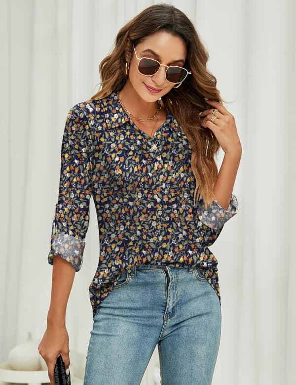 Dam pikétröjor Button Down Collared kortärmade toppar V-hals lösa blusar
