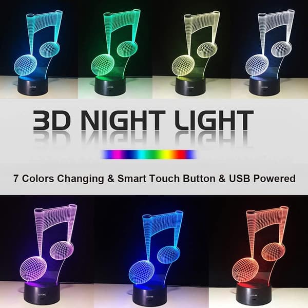 3D Natlampe Noteform 2D Bordlampe til musikguitar kærlighed