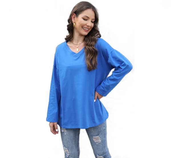 Loose Drop houlder leeve V-Neck olid Top S