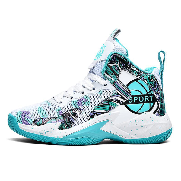 Børne Basketballsko Åndbare Sneakers Drenge Piger Sportssko Yj8768 WhiteGreen 34