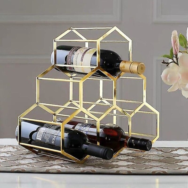 Guld Vin Metalstativ Honeycomb Vinholder Drikkevarer Stativ Boligindretning 6 Flasker Opbevaring|