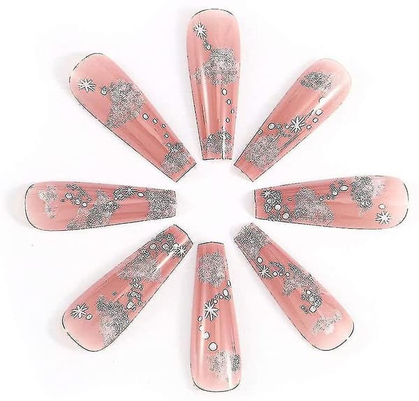 False Nails Rosa Lång Snö Glitter Press On Nails Stick On Nails