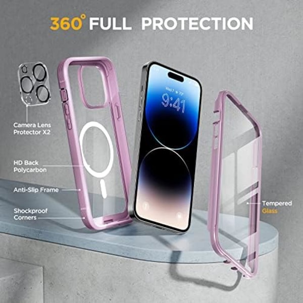 Miracase Glass Series Designad för iPhone 14 Pro Max Case 6,7 tum, [2023 Upgrade] Bumper Case med inbyggd 9H härdat glas Scr Mag-Impatiens Pink