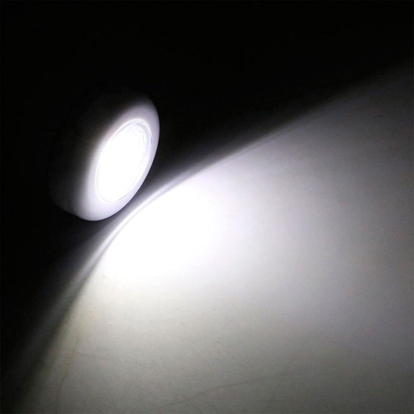 Selvklebende rund COB LED-spotlight, ingen batterier, hvit pakke med 10 stk