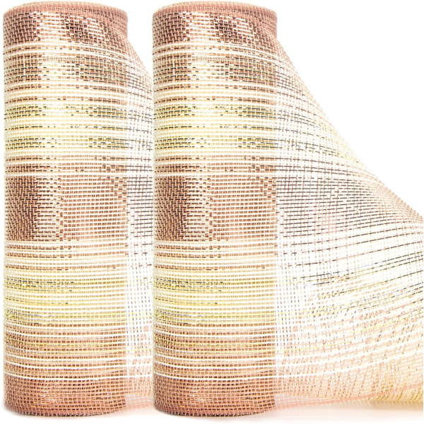 2 rullar Rose Gold Metallic Mesh Band 10 tum x 30 fot (10Yard),
