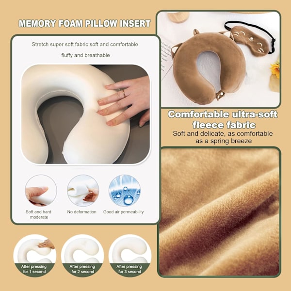 Resekudde, Justerbart Memory Foam, U-formad nackkudde med ögonmask för resor, Nackstödskudde
