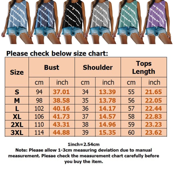 Stribet printet ærmeløs vest til kvinder Løs T-shirt Top Blue,3XL