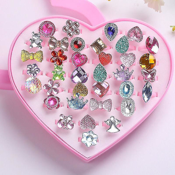 36 stk. Børnering Børn Diamant Prinsesse Ædelsten Ring Smykker plastic base