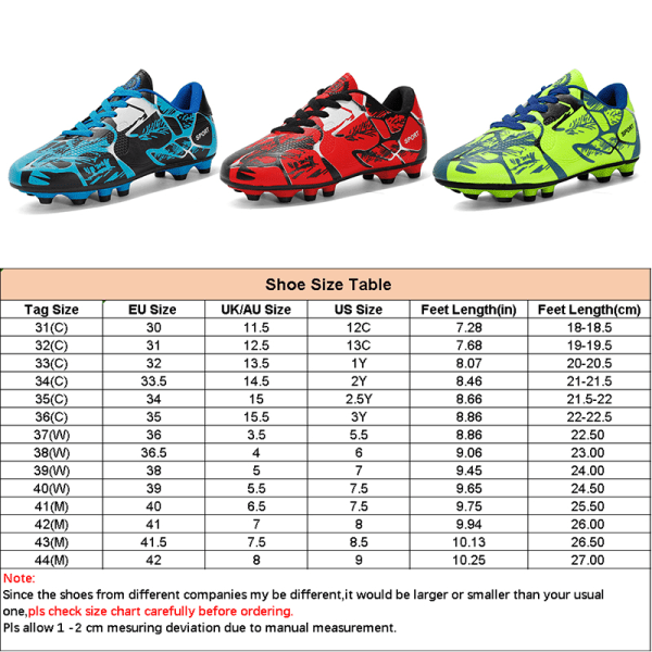 Børn Teenager Fodboldstøvler Spikes Sko Fodbold Trænings Sneaker Blue 37
