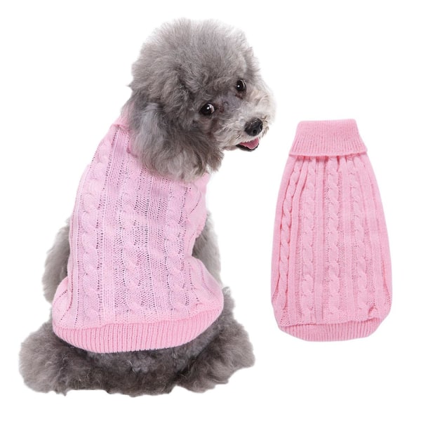 Pet Sweater, Turtleneck Knit Jumper Hundtröja Varm kappa Söt valp Kattkläder pink xs