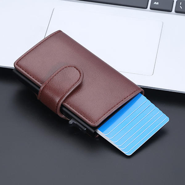Mäns nya paragraf spänne case Business Anti-magnetisk korthållare Enkel reddish brown