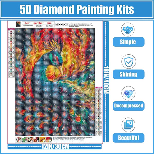 Diamantmalingssett for voksne - 5D Diamantkunstsett - Fargerik påfugl