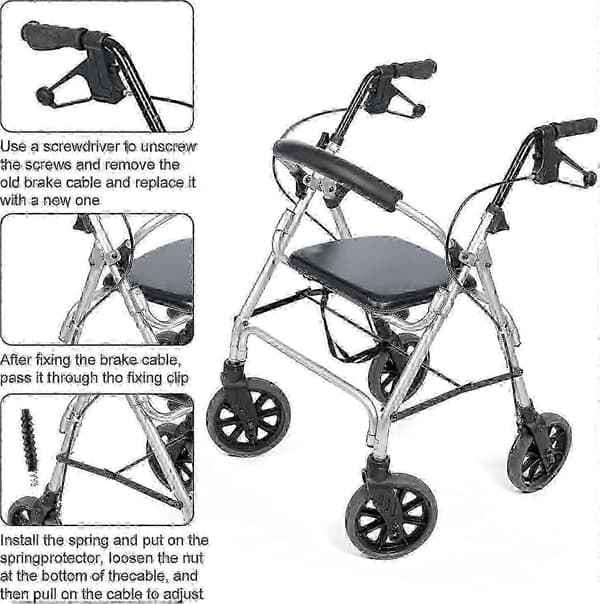14 delar Rollator Bromskabel Ersättningsdelar, Walker Delar Rollator Bromskabel