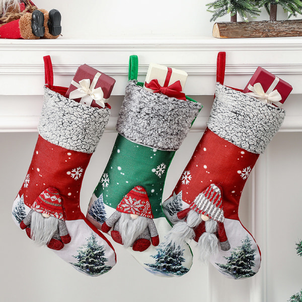 Julstrumpor 3-pack, 18" Stor 3D Gnome Tomte Juldekor
