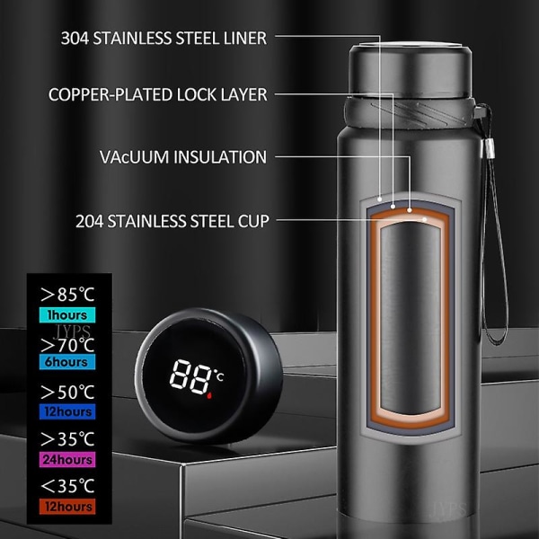 1000 ml Smart termosflaska Håll kall och varm flaska temperaturdisplay Intelligent termos för vatten Te Kaffe Vakuumflaskor red 1000ML