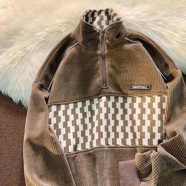 Naisten löysä vohvelineulepusero Lapel Checkerboard -collegepaita naisille, muodollinen päivittäinen juhlapallo apricot 3xl