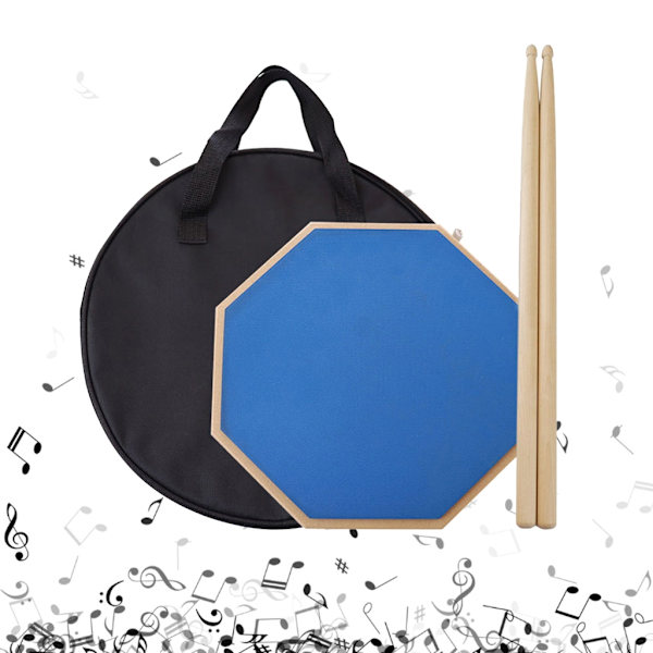 12-tuumainen harjoitustyyny rumpuille ja kapuloille Setti harjoitustyyny säilytyslaukulla Hiljainen rumpualusta Vaahterapuiset rumpukapulat Black Without stick bag