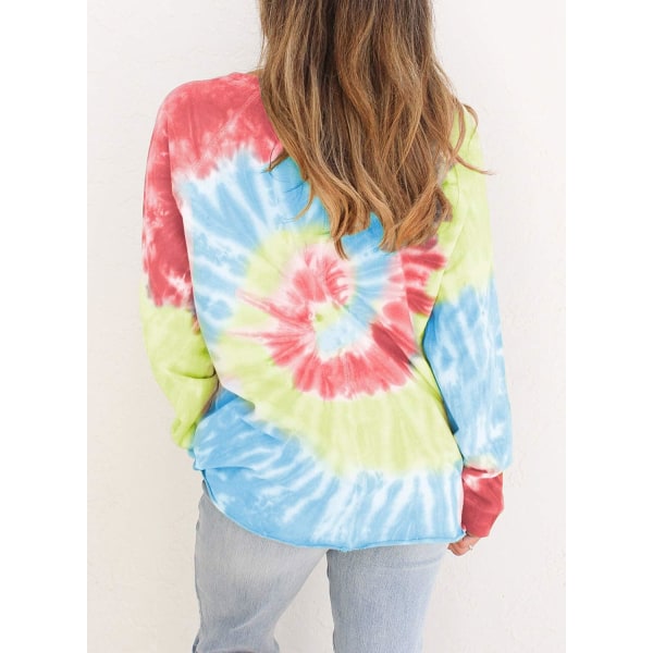 FARYSAYS Damer Casual Color Block Tie Dye Crewneck lång