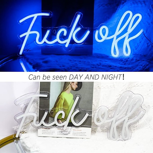 Fuck Off Neonskylt Blå Ord LED Neon Väggljusskyltar Akryl US