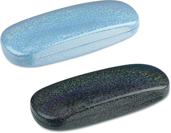 2 stk. sort og blå glitter hårdt etui til briller, bærbar