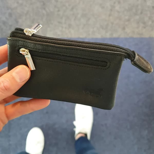 3-delt etui, sort, blåt og brunt etui, 12cm