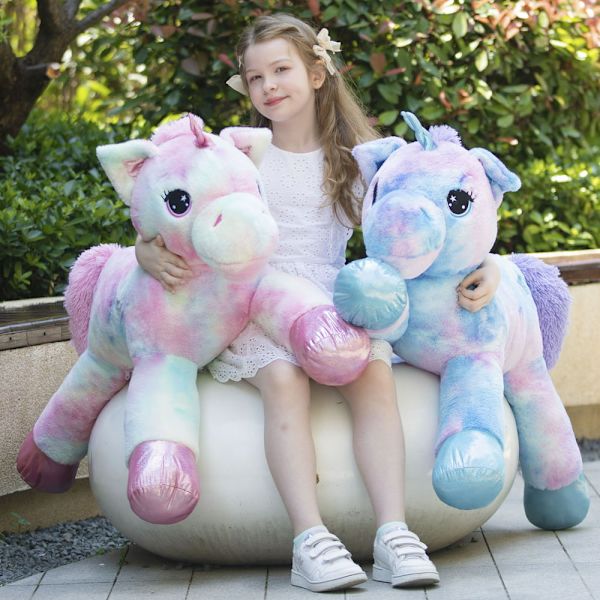 MorisMos Giant Unicorn Gosedjur 32`` Söt mjuk enhörning plyschleksak pink rainbow-purple 43"