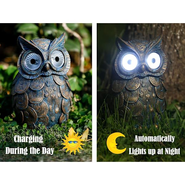 Pöllö ulkopatsas aurinkovalolla puutarhakoriste lahjaksi P:lle