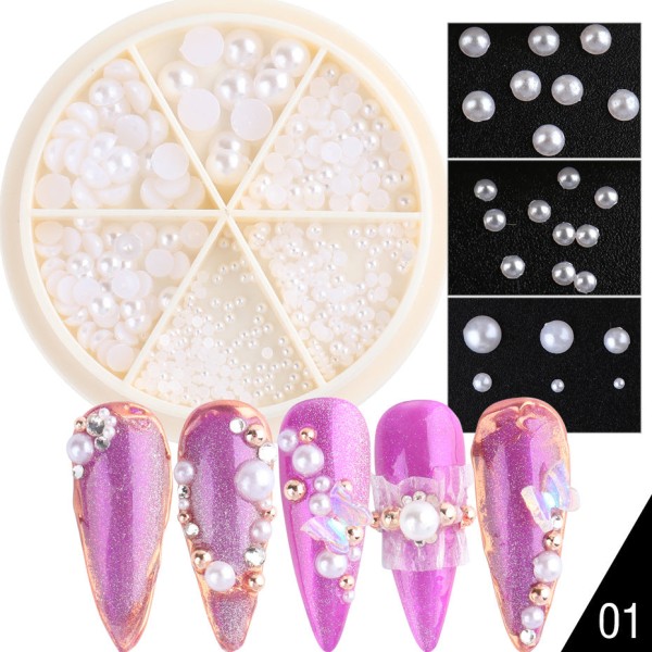 Nail Art Ins Halvcirkel Flat Pearl White (Semicircle Pearl)