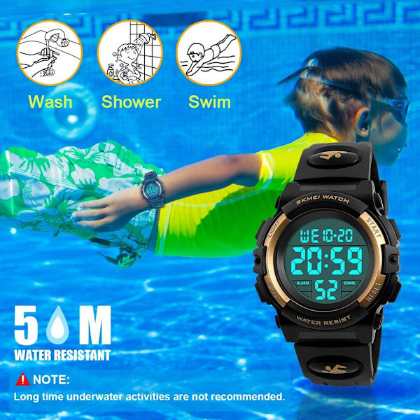 LED vattentät digital watch för barn - presenter och leksaker (Golden)