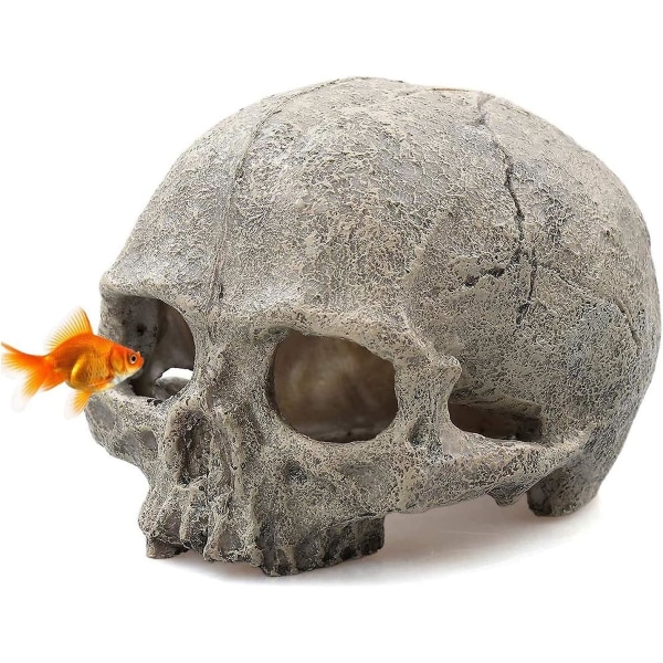 Akvarium Hodeskalle Dekor - Resin Akvarium Dekorasjoner Hule Betta Fisk Gjemmested Reptilhus for Små Fisker og Reker