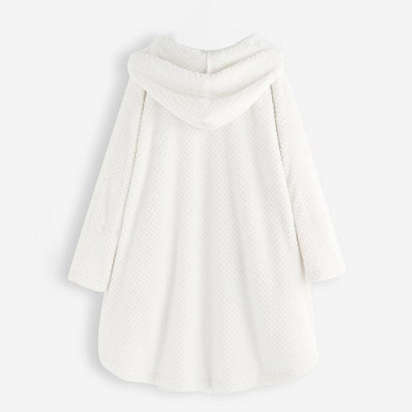Dame Dobbelt Varm Hætte Frakke Lang Pels Cardigan Overtøj Jakke White XL