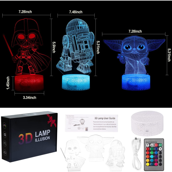 Star Wars nattlampor för barn, 16 färger Baby Yoda Lamp Bed